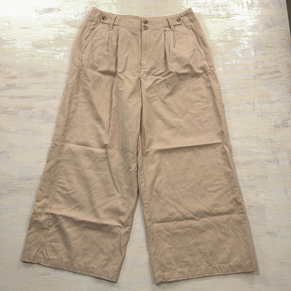 Madewell Pant The Harlow Wide-Leg 10P Pleated Front Linen Blend Khaki Tan Womens